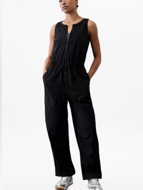 NEW Athleta Flex Jumpsuit XL black sleeveless zip front wide leg
